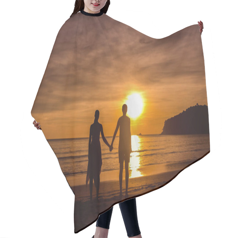 Personality  A Couple Holding Hands During An Amazing Sunset. Loving Couple In The Pond At Sunset Hug Hair Cutting Cape