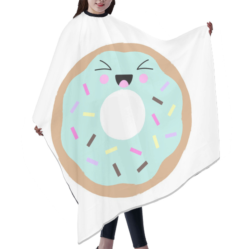 Personality  Vector Illustration Of A Kawaii Donut With A Cute Happy Face And Sprinkles. Cute Concept Art. Hair Cutting Cape