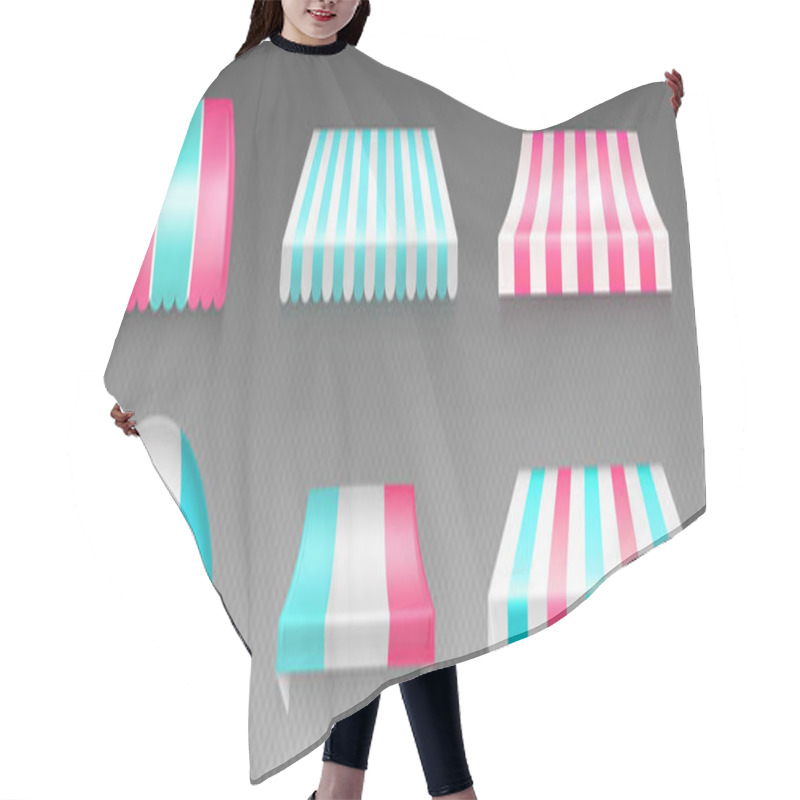 Personality  Shop, Cafe Or Market Canopy, Awning With White, Blue And Pink Stripes. Striped Sunshade For Grocery, Candy Store Or Stall With Ice Cream Or Cotton Candy, Vector Realistic 3d Illustration Hair Cutting Cape