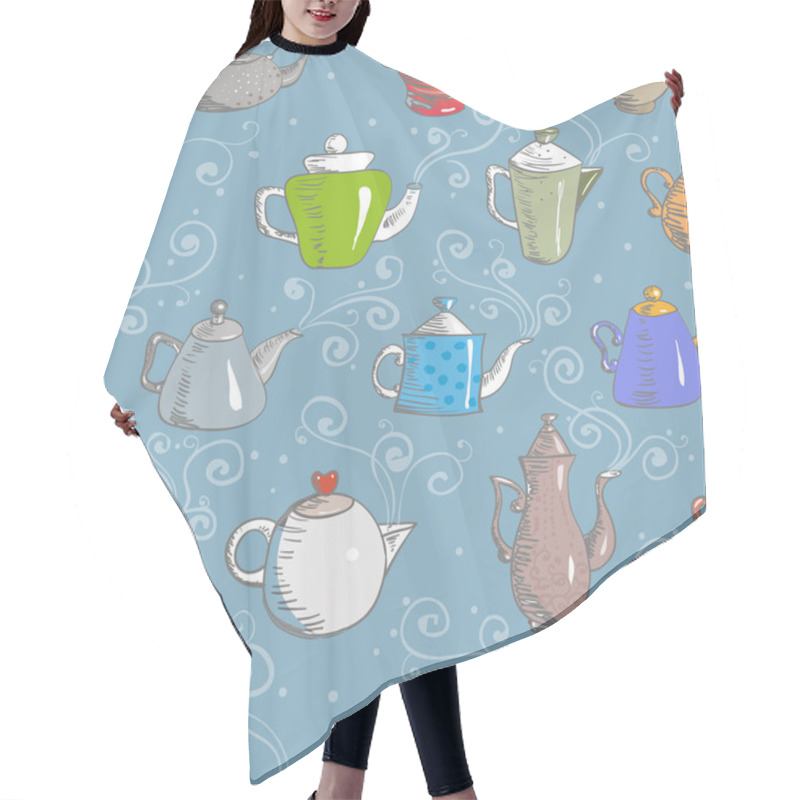 Personality  Background With Teapots. Hair Cutting Cape