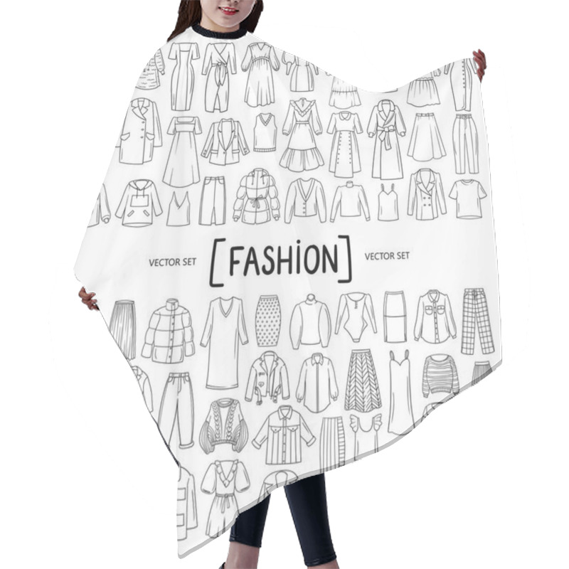 Personality  Vector Set With Isolated Doodles Of Women's Clothing, Wear On White Background. Set On The Theme Of Beauty And Fashion, Women's Wardrobe Hair Cutting Cape