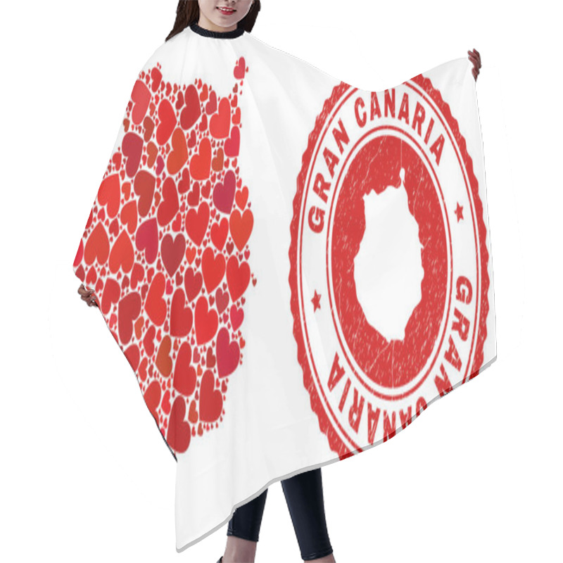 Personality  Heart Mosaic Gran Canaria Map And Grunge Badge With Map Inside Hair Cutting Cape