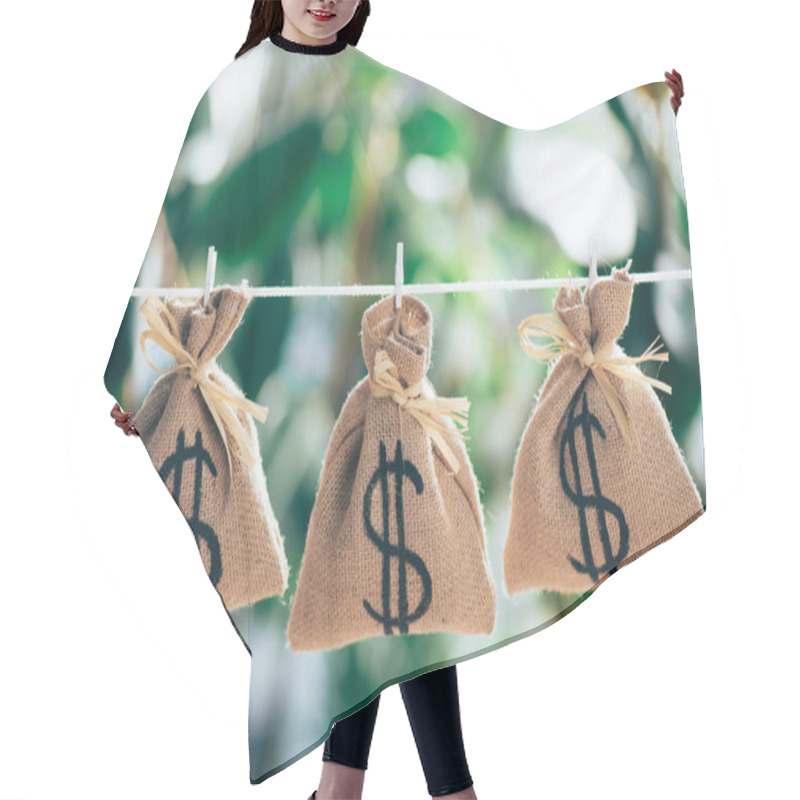 Personality  Sackcloth Bags With Dollar Sign Hanging On Rope Hair Cutting Cape