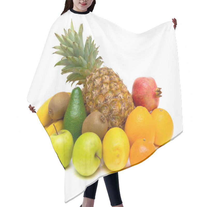 Personality  Still Life Of Fresh Fruits On White Background Hair Cutting Cape