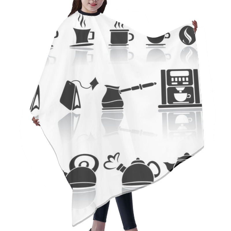 Personality  Set Of Coffee And Tea Icons Hair Cutting Cape