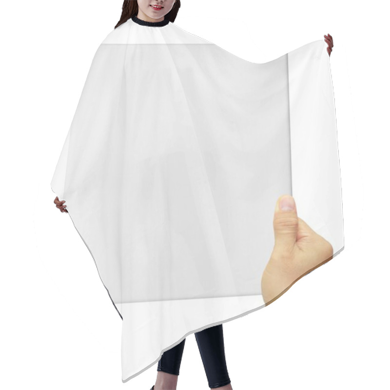 Personality  Hand Holding Up A White Blank Canvas Isolated On White Backgroun Hair Cutting Cape