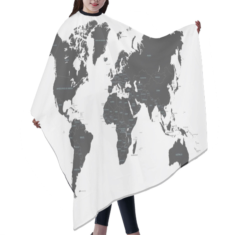 Personality  Black And White Political Map Of The World Vector Hair Cutting Cape