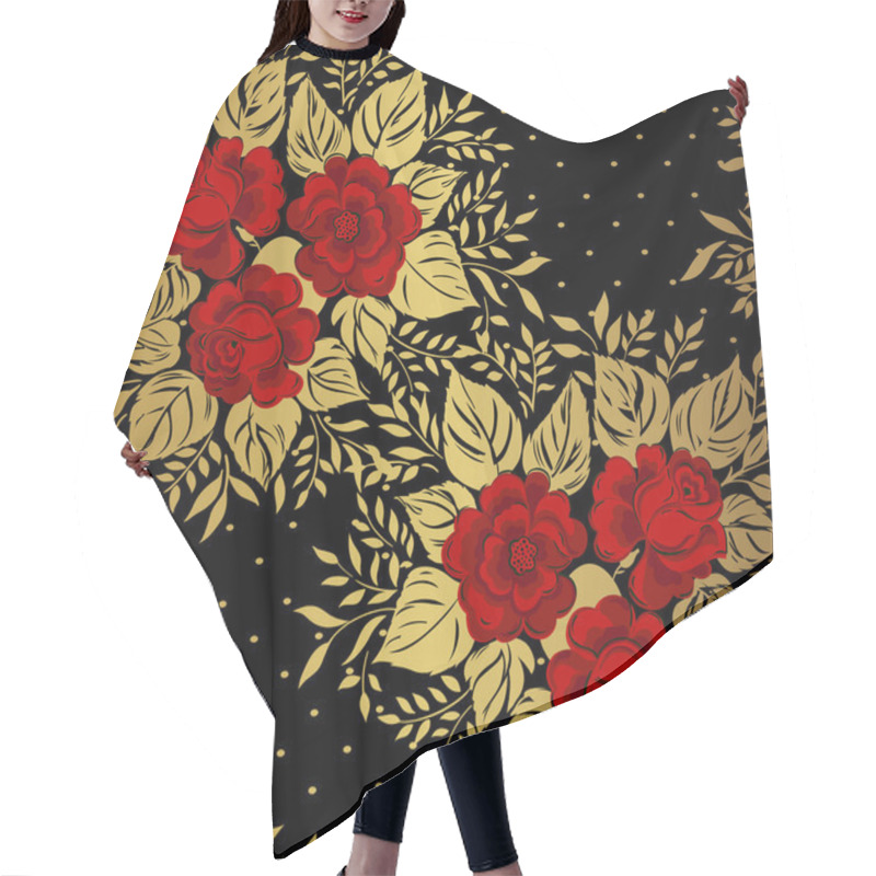 Personality  Red Roses On Gold Background. Floral Pattern. Vector Hair Cutting Cape