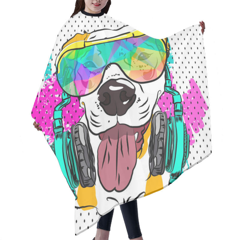 Personality  Print For A Cool Summer T-shirt With A Bulldog In Sunglasses. Vector Illustration. Hair Cutting Cape