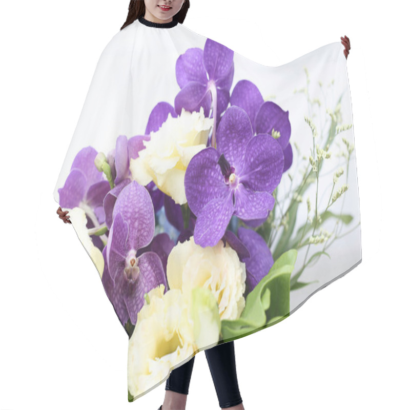 Personality  Bouquet With Purple Orchids, Roses, Hydrangea Flower Hair Cutting Cape