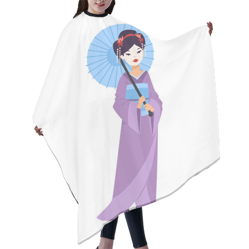 Personality  Vector Set Of Japanese Geisha Girls. Hair Cutting Cape