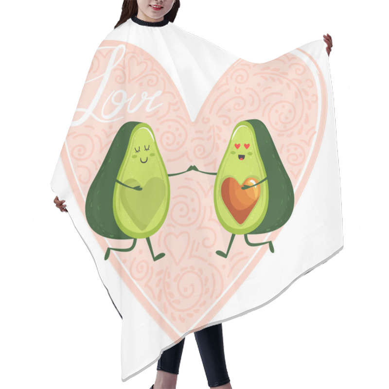 Personality  Cartoon Cute Avocado Couple Character With Heart And Trendy Lettering. Hair Cutting Cape