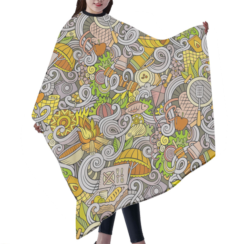 Personality  Cartoon Picnic Doodles Seamless Pattern Hair Cutting Cape