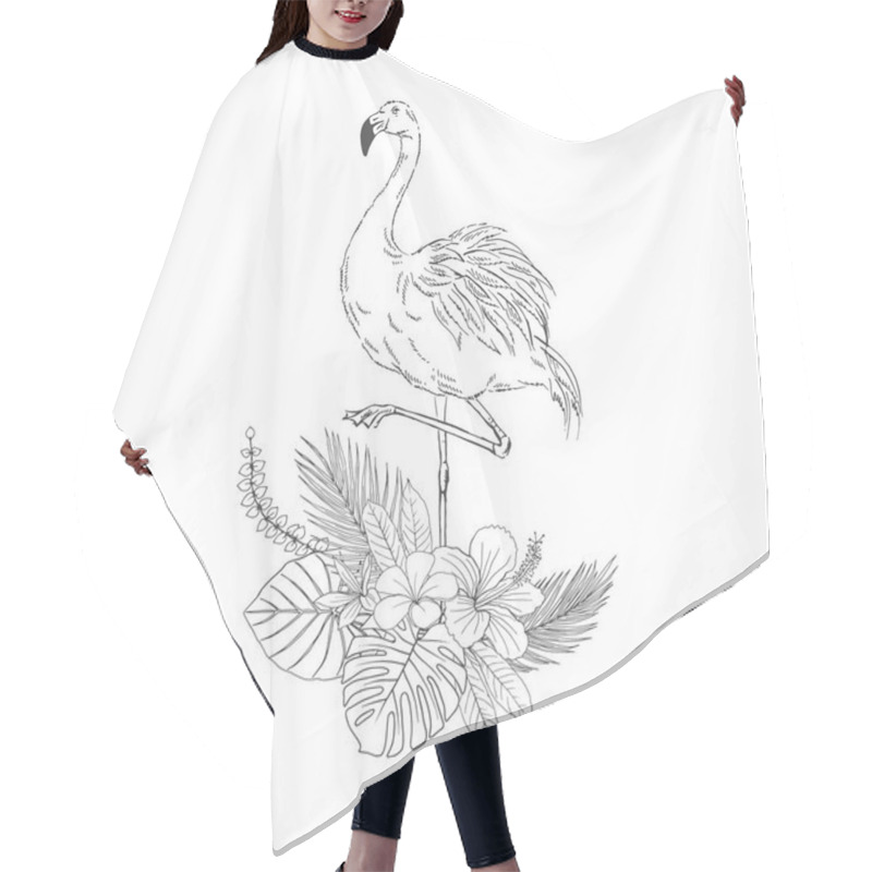 Personality  Flamingo On Flowers Bouquet Hand Drawn Sketch Hair Cutting Cape