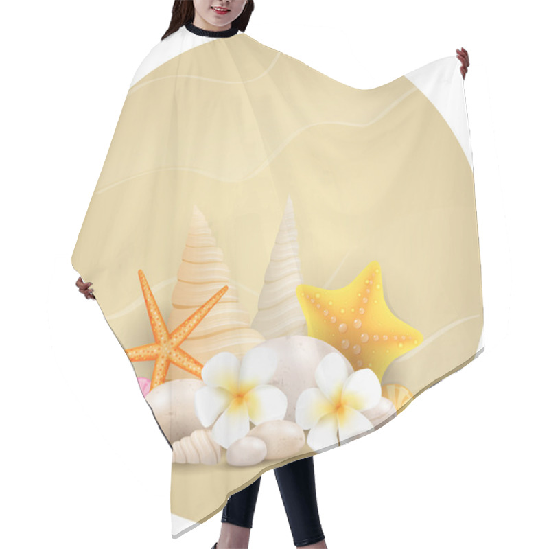 Personality  Round Background With Pebbles, Starfishes And Flowers Hair Cutting Cape