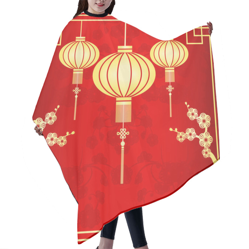 Personality  Oriental Chinese Lantern Illustration Hair Cutting Cape