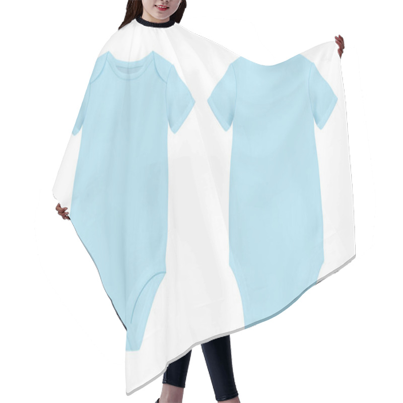 Personality  Vector Realistic Blue Blank Baby Bodysuit Template, Mock-up Closeup Isolated On White Background. Front And Back Side. Body Children, Baby Shirt, Onesie. Accessories, Clothes For Newborns. Top View Hair Cutting Cape