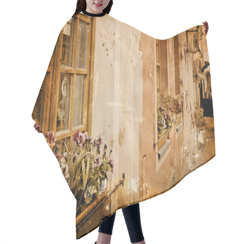 Personality  Adged Textured Photo With Poland Cityes Hair Cutting Cape