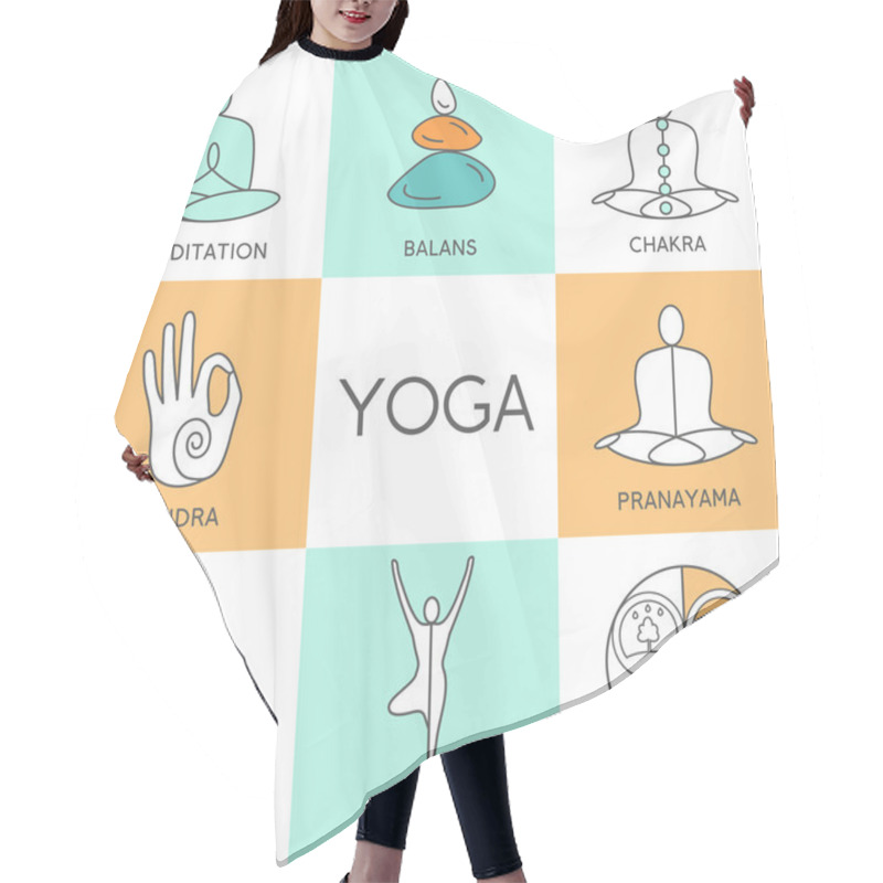 Personality  Set Of Linear Yoga Icons Hair Cutting Cape