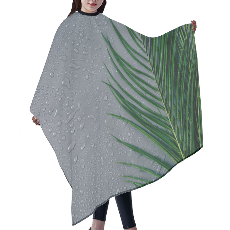 Personality  Flat Lay With Exotic Palm Leaves With Water Drops Arranged On Grey Backdrop Hair Cutting Cape