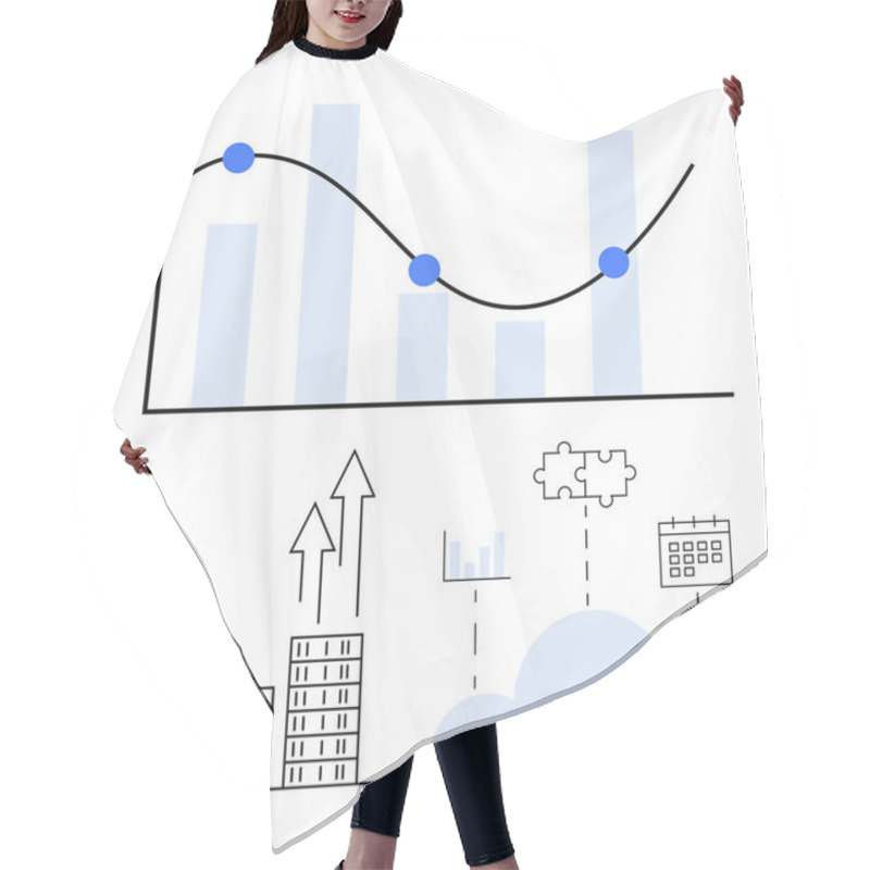 Personality  Bar Graph With Trend Line, Cloud Icon, Puzzle Pieces, Calendar, And Growth Arrows. Ideal For Business Strategy, Data Analysis, Cloud Services, Growth Planning Teamwork Forecasting Abstract Line Hair Cutting Cape