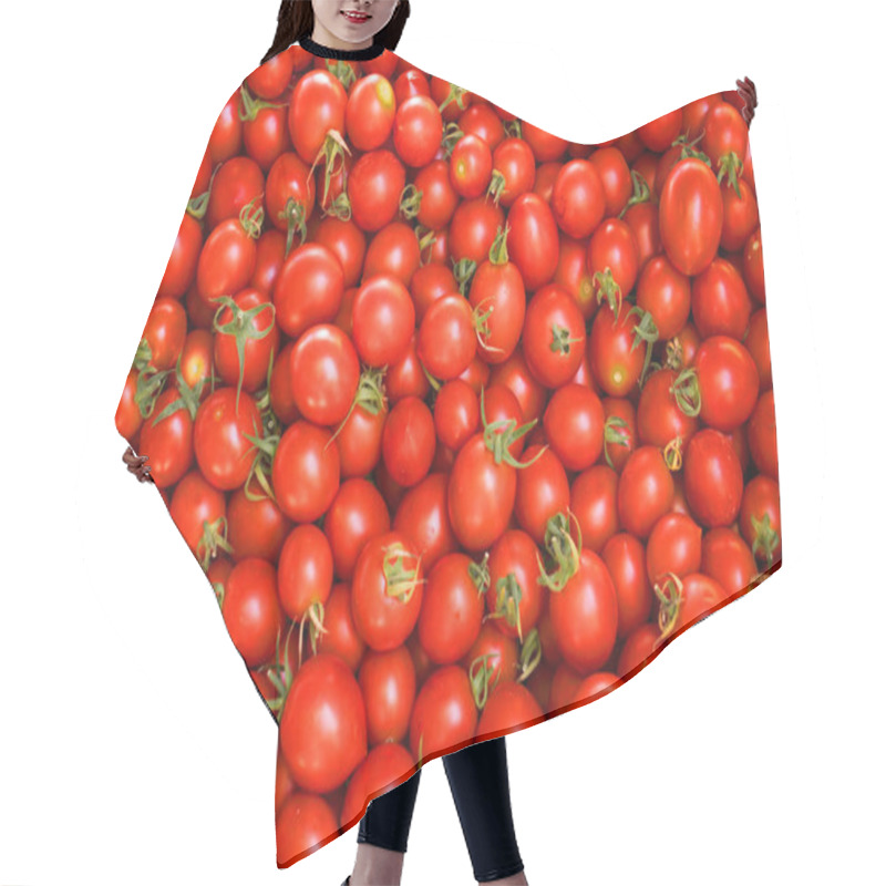 Personality  Fresh Red Tomatoes At A Field Or A Farmers Market. Healthy Food, Organic Vegan Background Hair Cutting Cape