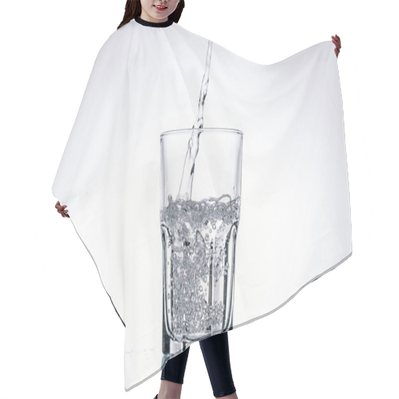 Personality  Background Of Water Pouring In Glass On White With Backlit Hair Cutting Cape