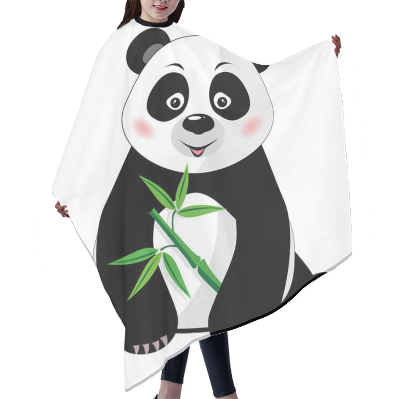 Personality  Sitting Cute Panda With Bamboo Isolated On White Background Hair Cutting Cape