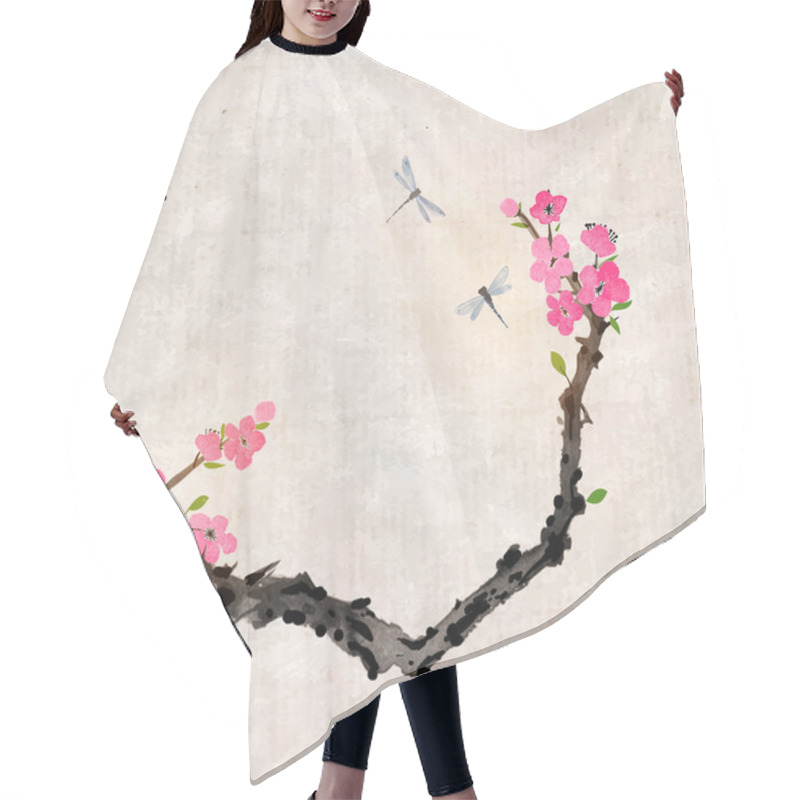 Personality  Sakura Tree Branch And Dragonflies Hair Cutting Cape