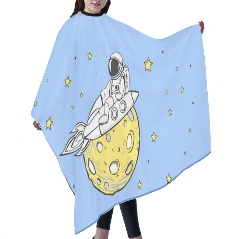 Personality  Flat Astronaut Riding Rocket Cartoon Design Vector  Hair Cutting Cape