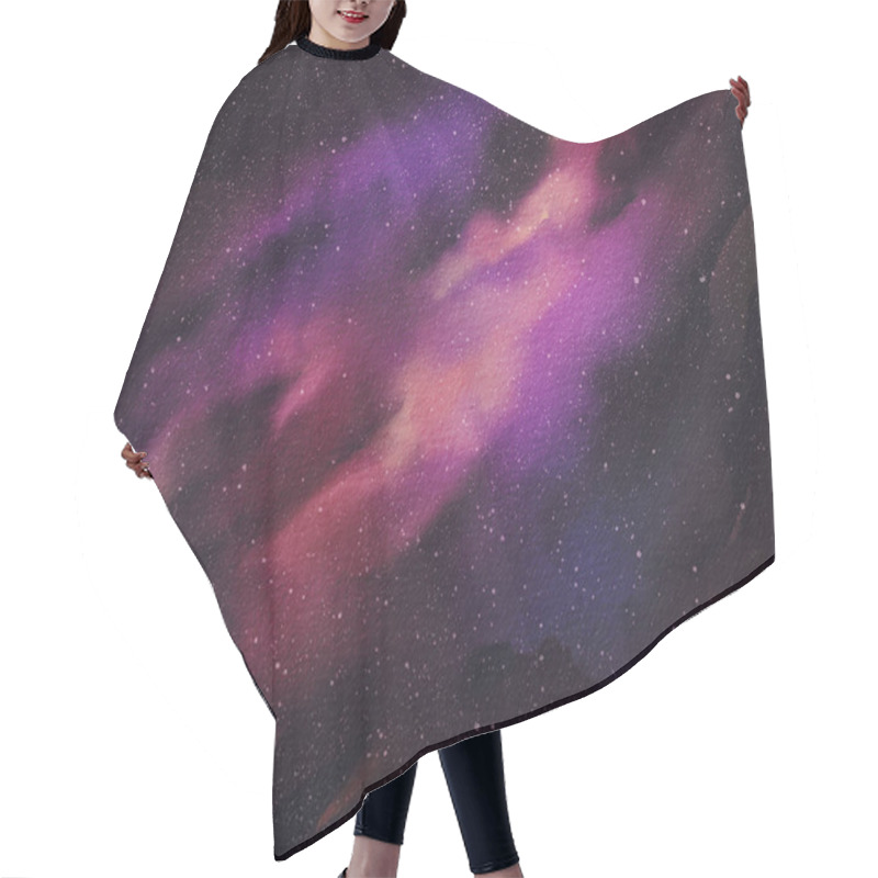 Personality  Enchanting Cosmic Backdrop. Celestial Night Sky With Shimmering Galaxies In The Vast Cosmos. Nocturnal Fairy Tale. Captivating Watercolor Illustration Featuring Shades Of Blue, Green, And Pink. Hair Cutting Cape