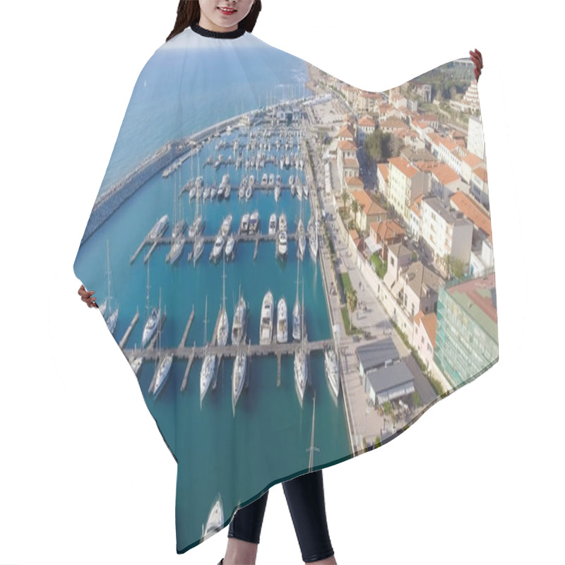 Personality  Aerial View Of Small City Port With Anchored Boats Hair Cutting Cape