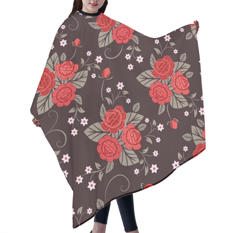 Personality  Seamless Red And Brown Rose Flower Vector Pattern. Hair Cutting Cape