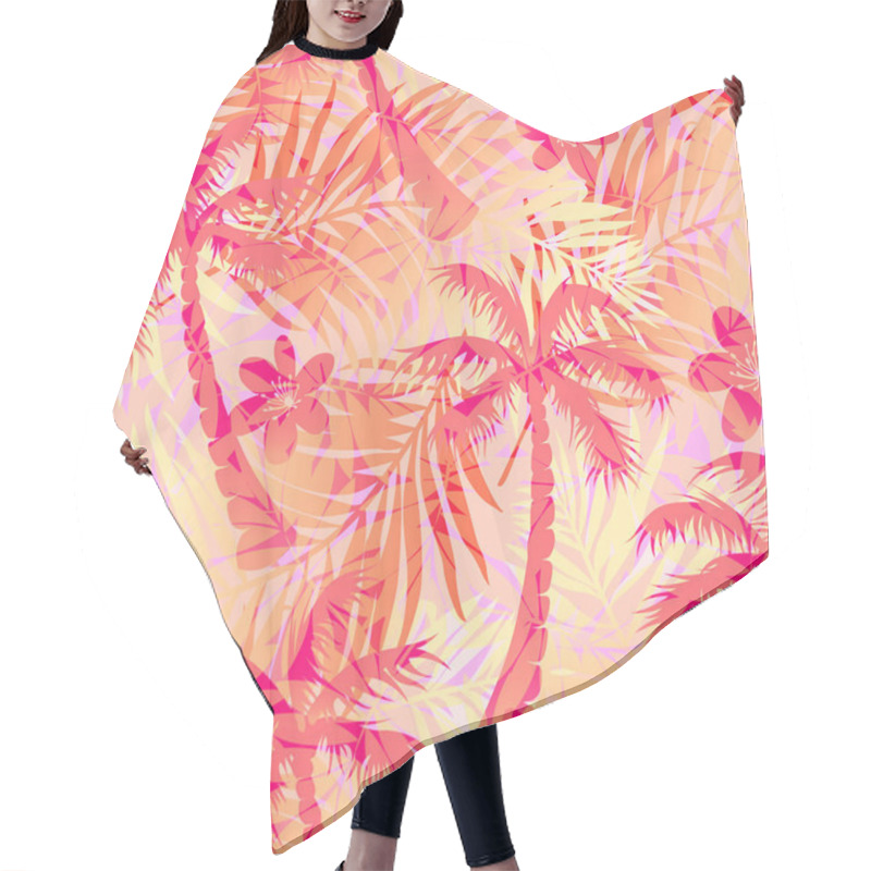 Personality  Red Abstract Tropical Palms Seamless Pattern Hair Cutting Cape