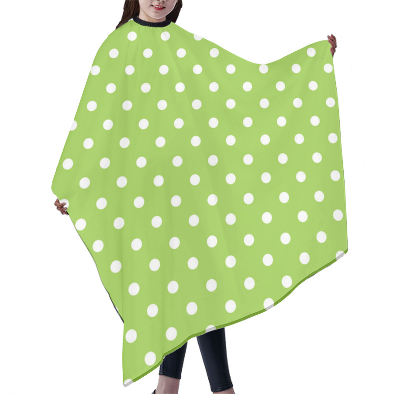 Personality  Green Background Polka Fabric With White Dots Seamless Pattern Hair Cutting Cape