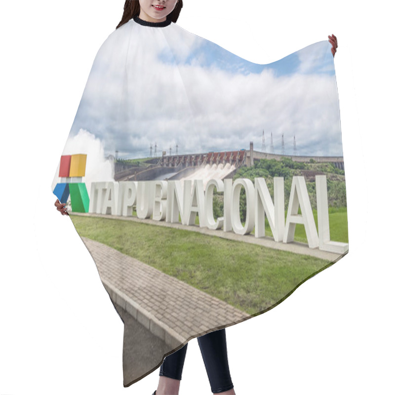 Personality  FOZ DO IGUACU, BRAZIL - Dec 3, 2015 : Spillway At Itaipu Dam Sign - Brazil And Paraguay Border Hair Cutting Cape