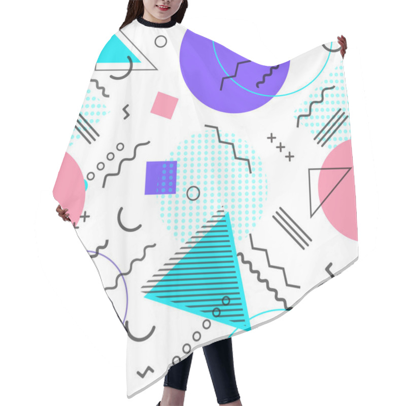 Personality  Memphis Design Elements Halftone And Geometric Shapes Patterns Trend, Design And Vintage Geometric Print Illustration Element. Hair Cutting Cape