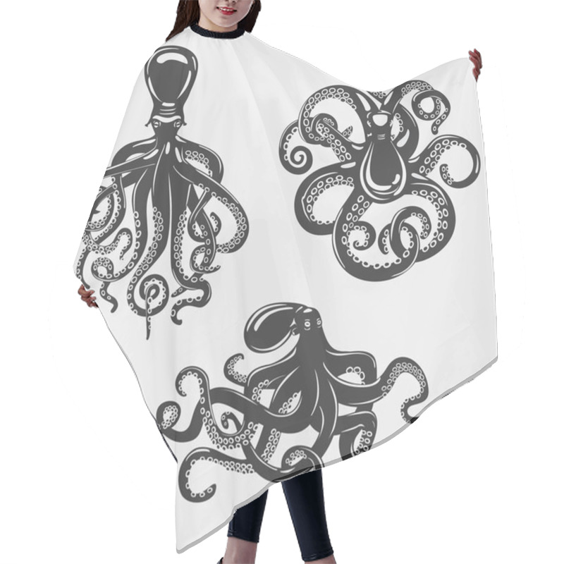 Personality  Black Octopus Or Underwater Swimming Mollusk Hair Cutting Cape