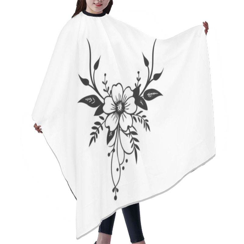 Personality  Black And White Floral Illustration - Elegant Botanical Design Hair Cutting Cape