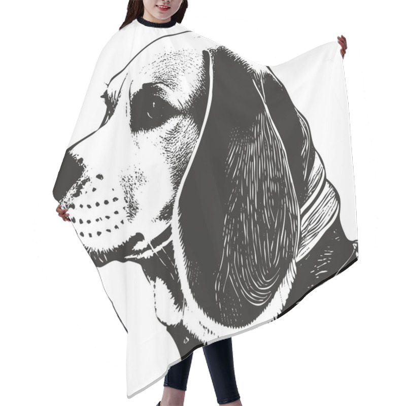 Personality  Beagle Cartoon Face Image Hand Drawn ,black And White Drawing Of Do Hair Cutting Cape