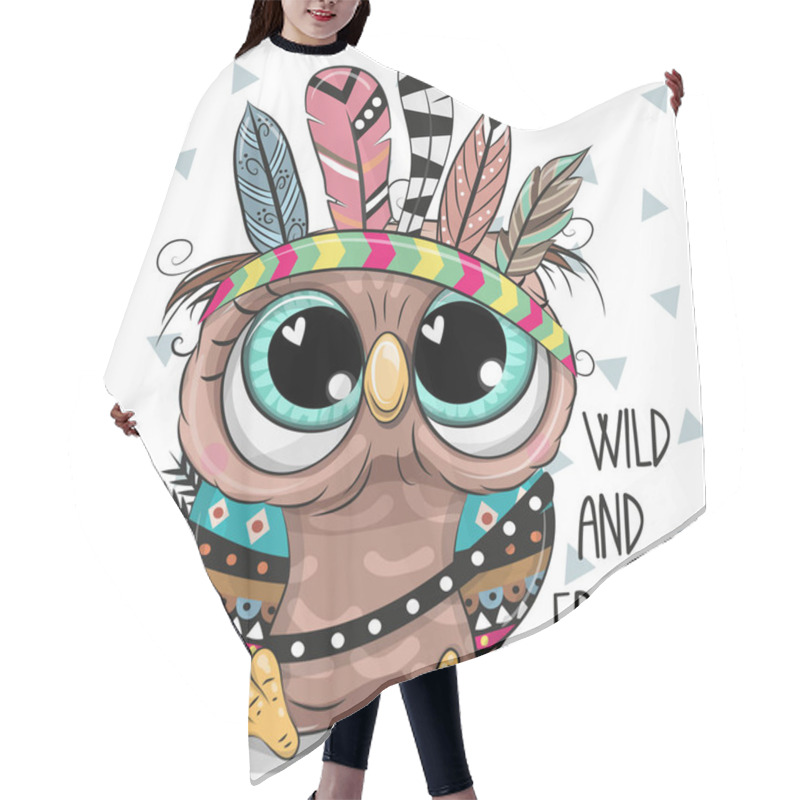 Personality  Cute Cartoon Tribal Owl With Feathers On A White Background Hair Cutting Cape