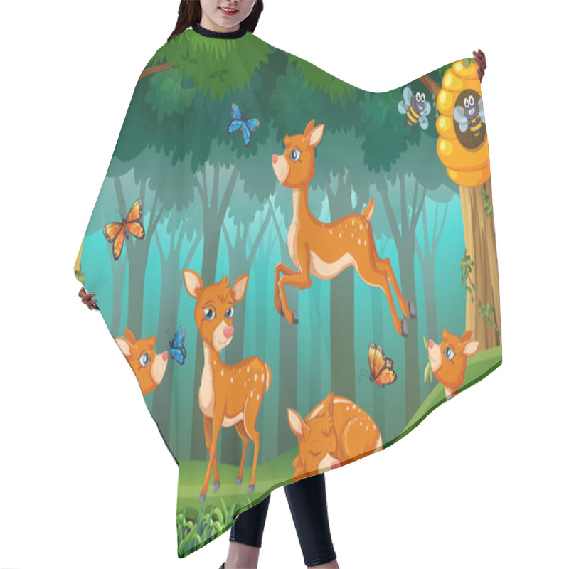 Personality  Forest Scene With Deers Jumping Illustration Hair Cutting Cape