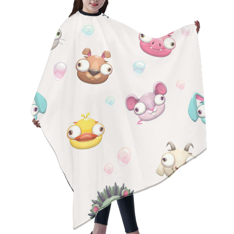 Personality  Funny Seamless Pattern With Comic Crazy Animals Hair Cutting Cape