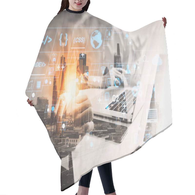 Personality  Coding Software Developer Work With AR New Design Dashboard Computer Icons Of Scrum Agile Development And Code Fork And Versioning With Responsive Cybersecurity.Double Exposure Of Success Businessman Working Hair Cutting Cape