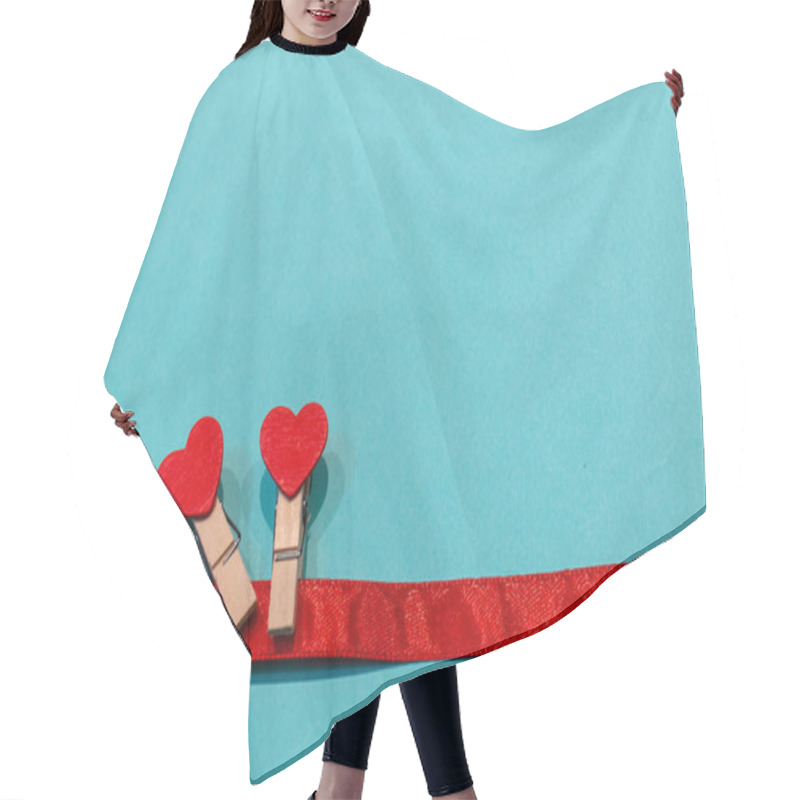 Personality  Valentine`s Day Banner Background With Heart Shapes. Top View With Copy Space On Isolated Colorful Background. Hair Cutting Cape