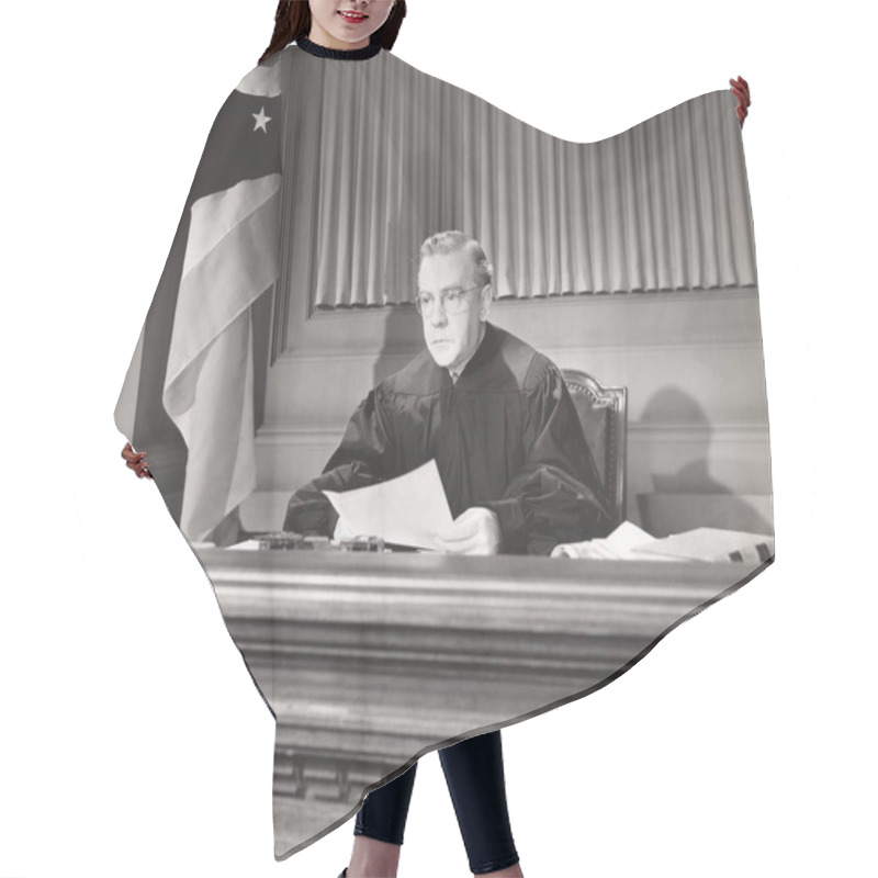 Personality   Judge Holding Document Hair Cutting Cape