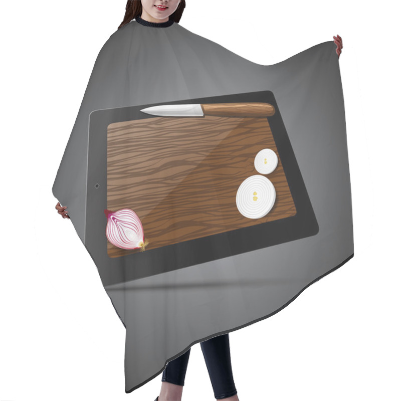 Personality  Vector Tablet Computer With Knife And Onion Hair Cutting Cape