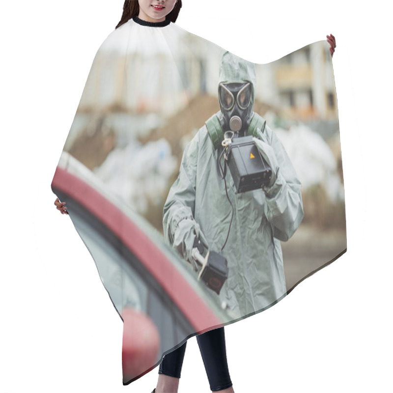 Personality  Scientist (radiation Supervisor) In Protective Clothing And Gas Hair Cutting Cape