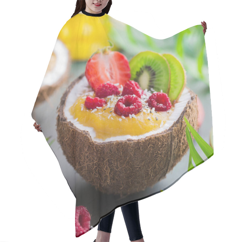 Personality  Mango And Coconut Smoothie With Fresh Fruits Hair Cutting Cape