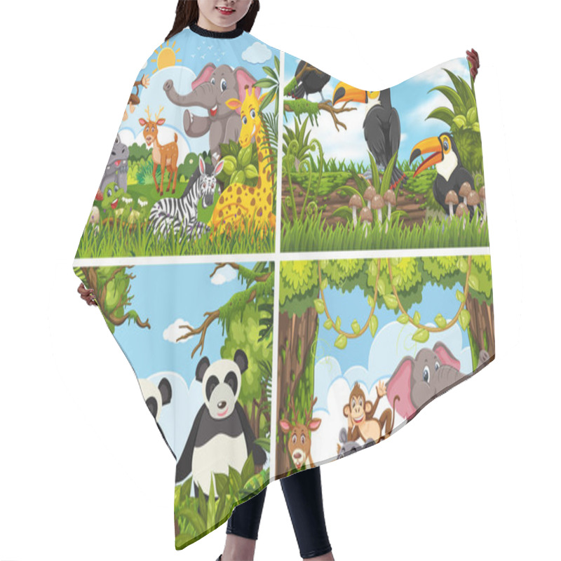 Personality  Set Of Various Animals In Nature Scenes Hair Cutting Cape